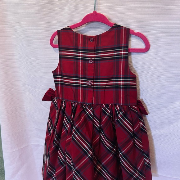 Carters Toddler Girl 2T Dress Holiday Red Green Plaid With Bows 3 Button Back - Picture 3 of 8